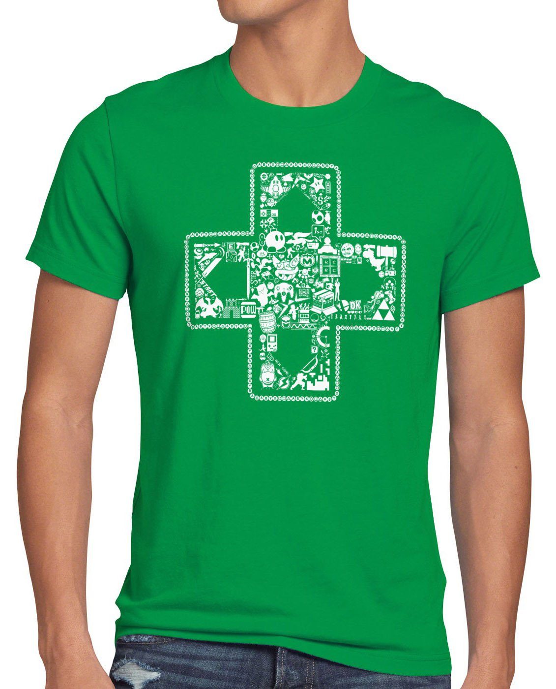 style3 Print-Shirt Herren T-Shirt grün Play super snes nes Classic Gamer ds n64 switch mario controller