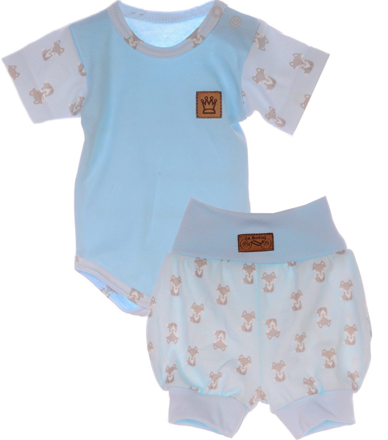 Body & Shorts Baby Anzug Kurzarmbody und kurze Hose in Blau gemustert