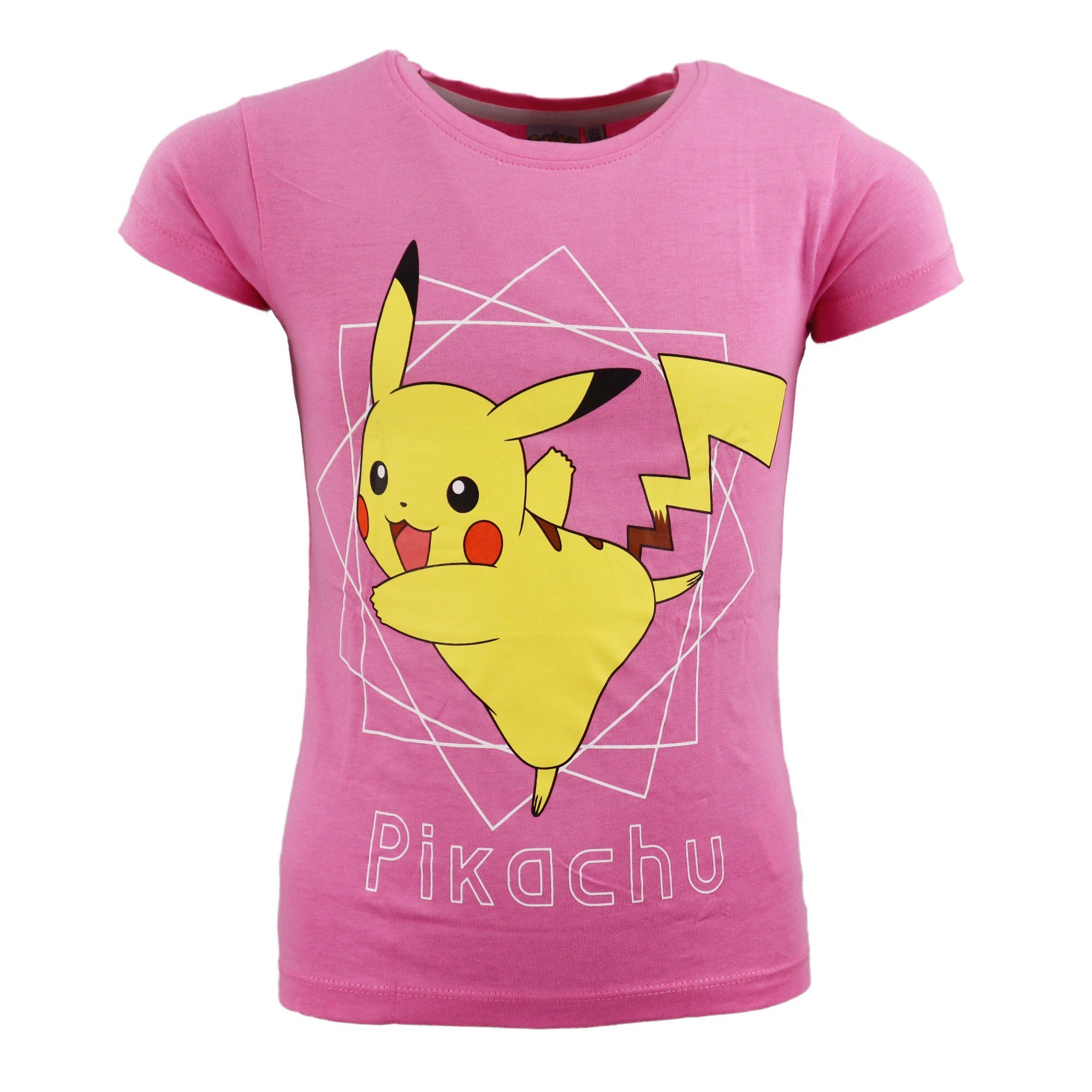 Weiß bis POKÉMON Shirt Pokemon oder 152, Mädchen Rosa Kinder Pikachu Gr. 110 100% T-Shirt Baumwolle,