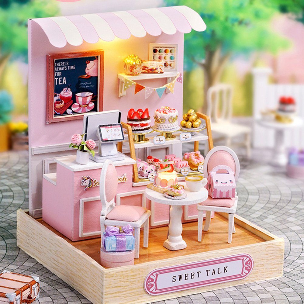 1:24, basteln-Serie-Mini Sweet Room Modellbausatz Cute Miniaturhaus Szenen 3D-Puzzle zum mit 3D-Puzzle, Puzzleteile, hölzernes Puppenhaus Möbeln Talk, Miniatur DIY