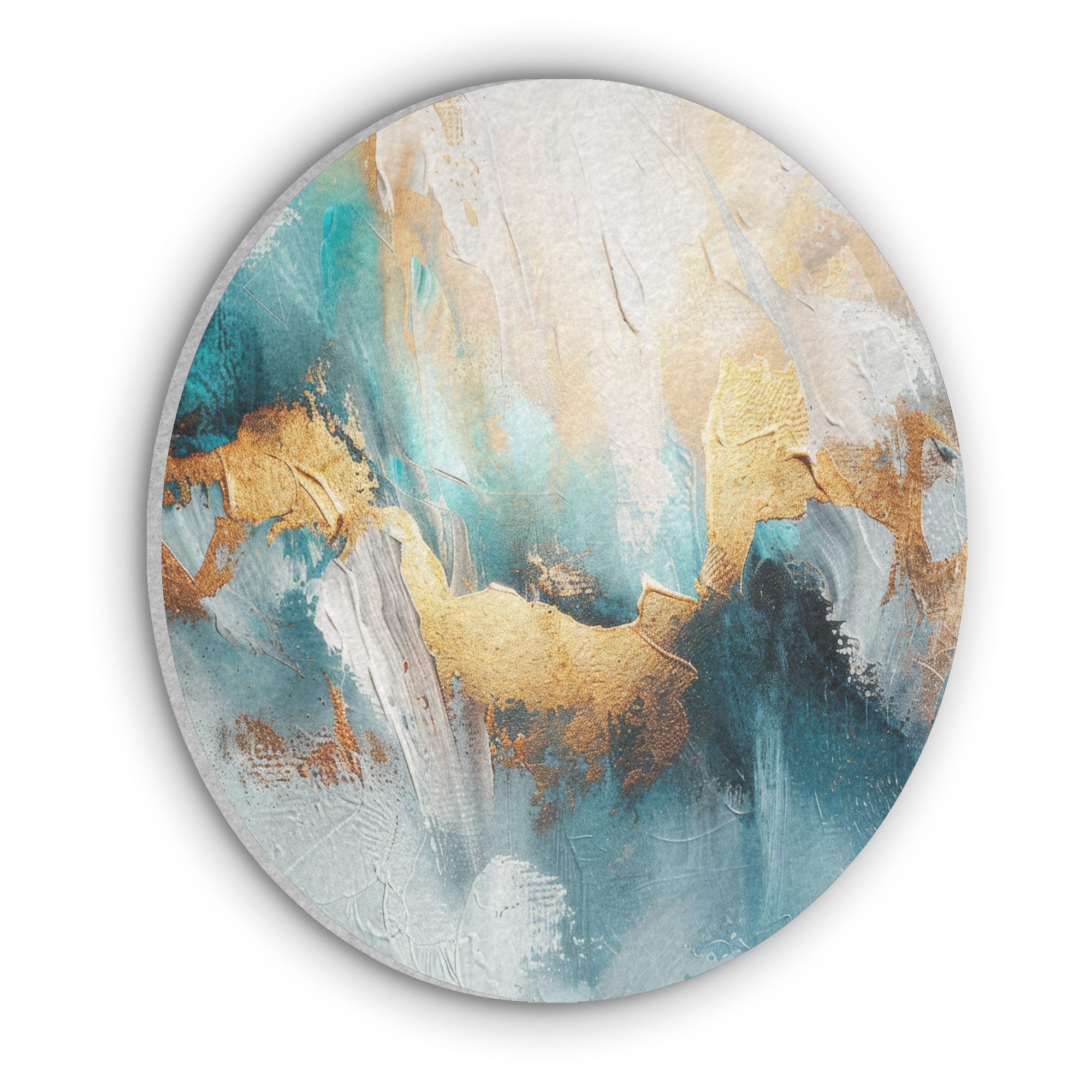 MuchoWow Gemälde Abstrakt - Kunst - Gold - Blau, Fotodruck (1 St), Akustikpaneele rund, Schalldämmung, Akustikbilder 30x30 cm