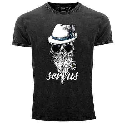 Neverless Print-Shirt Cooles, lustiges Angesagtes Herren T-Shirt Vintage Shirt Servus Skull Totenkopf Aufdruck Used Look Slim Fit Neverless® mit Print