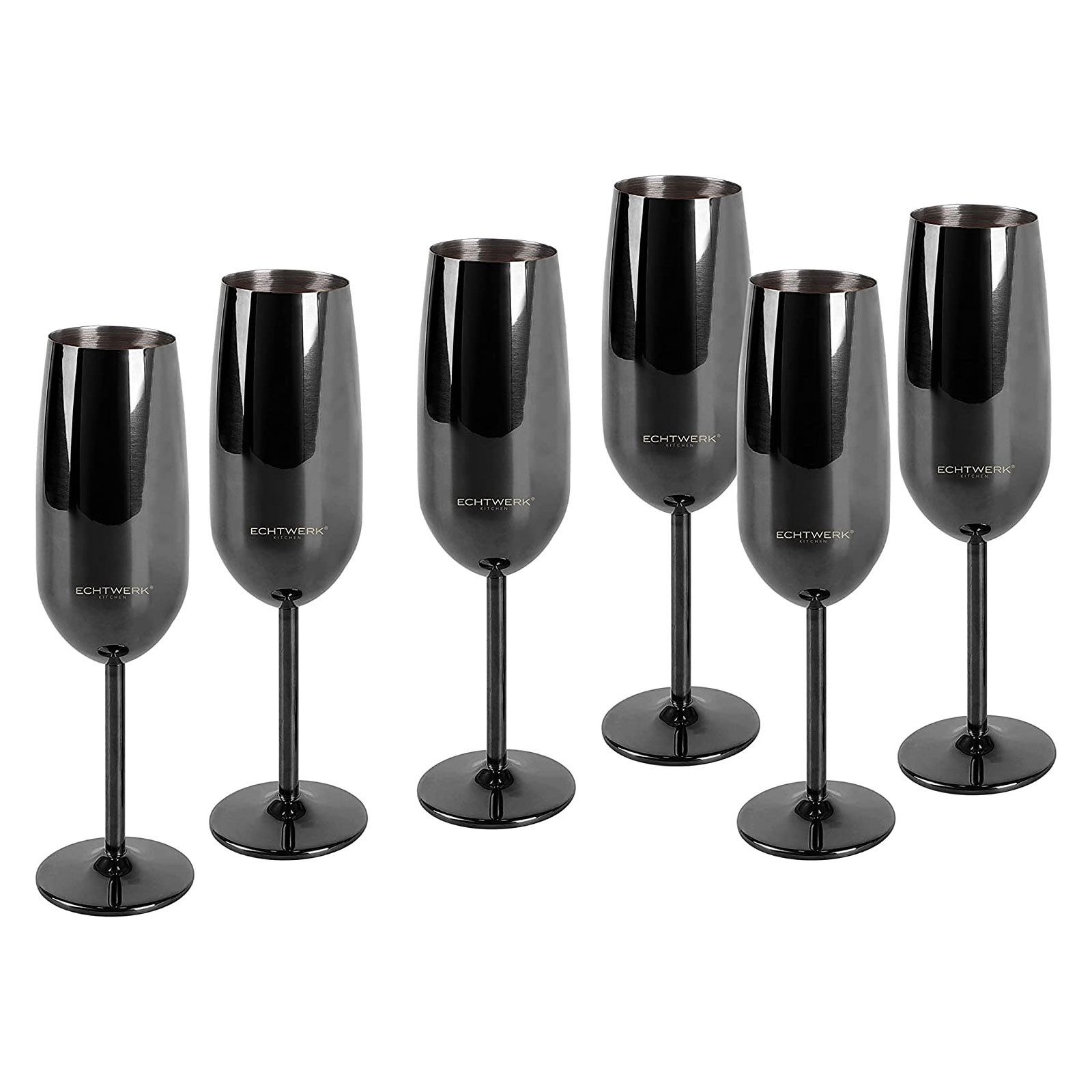 ECHTWERK Glas Sekt-/Champagnerkelch, 6-tlg., Edelstahl, Unzerbrechliche Gläser für Hochzeit/Outdoor/Picknick, 6-tlg