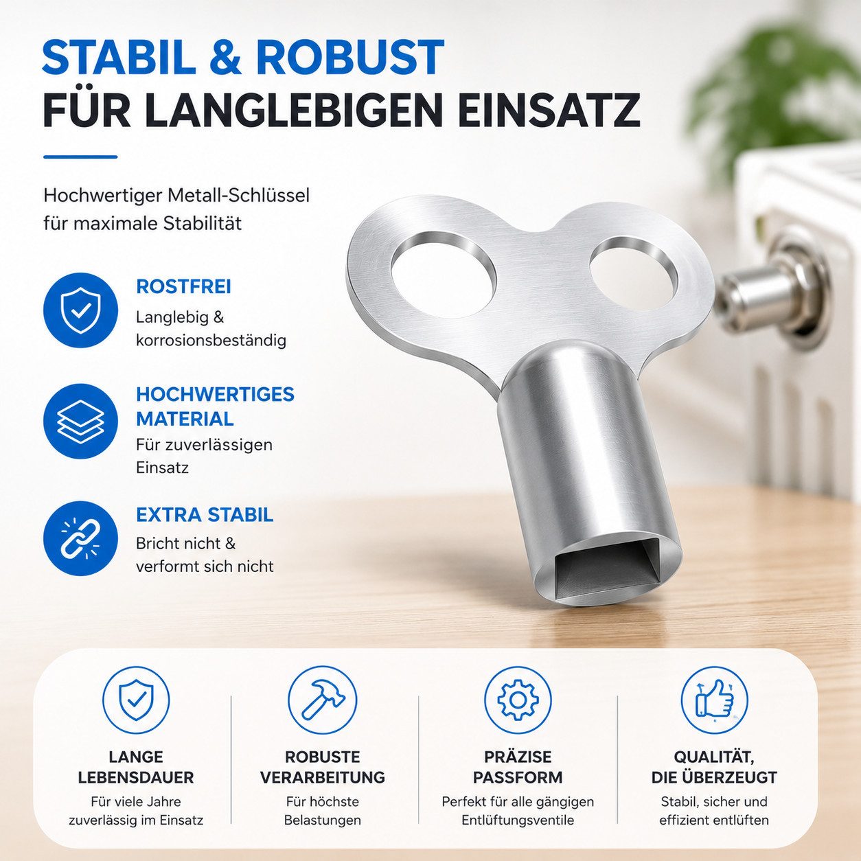 repairr Innensechskantschlüssel 4x Heizkörper-Entlüftungsschlüssel: Schlüssel zum Entlüften Heizungen (Set, 4 St., 4 Stück)