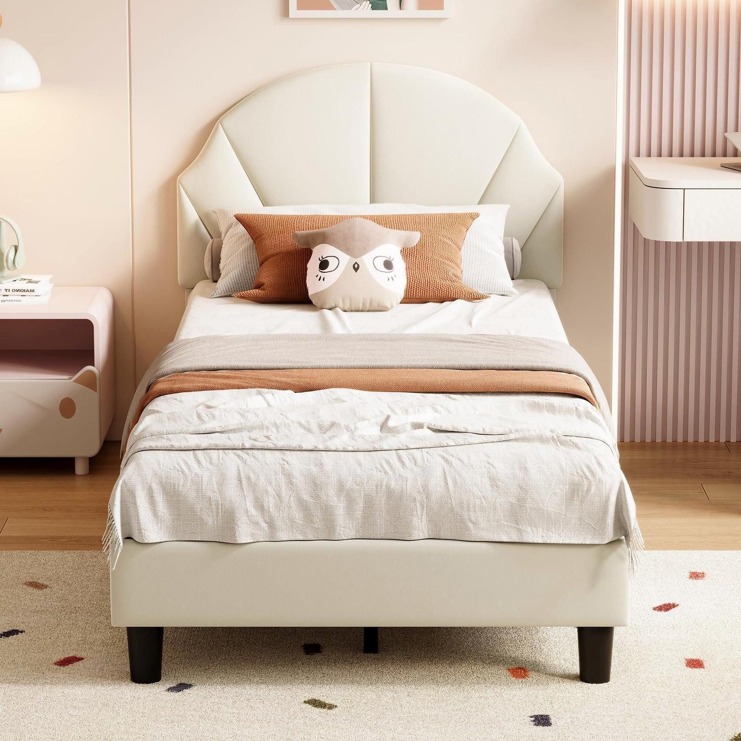 LuxusKollektion Prinzessinbett Kinderbett Prinzessin 90x200 Samt Beige höhenverst. Kopfteil