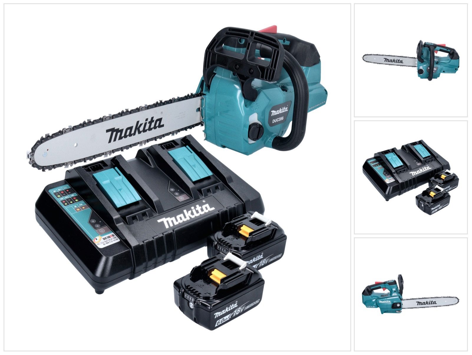 Makita Benzin-Kettensäge DUC 356 PGB Akku Kettensäge 36 V (2x 18 V) 35 cm Brushless + 2x Akk