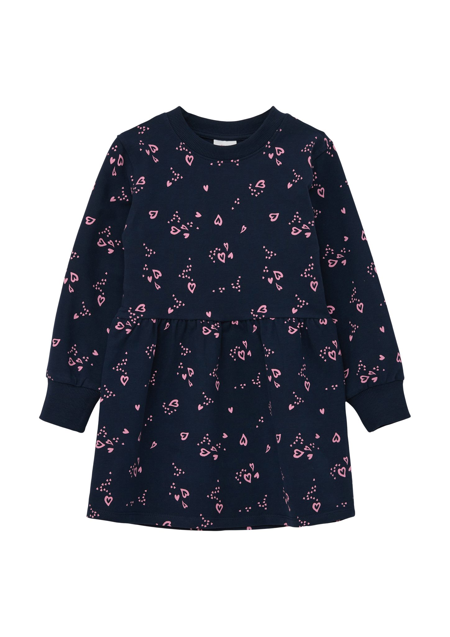 Sweatkleid Volants s.Oliver Raffung, All-over-Print navy mit Minikleid