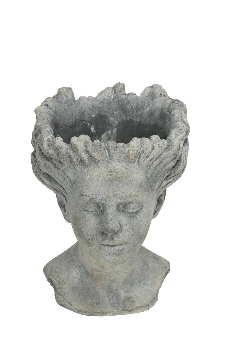 finehomegarden Blumentopf Pflanzkopf Büste Ø22x29cm H28cm Figur zum Bepflanzen Mädchenkopf (1 St), Pflanzgefäß Zement grau gewischt Pflanztopf / Paket
