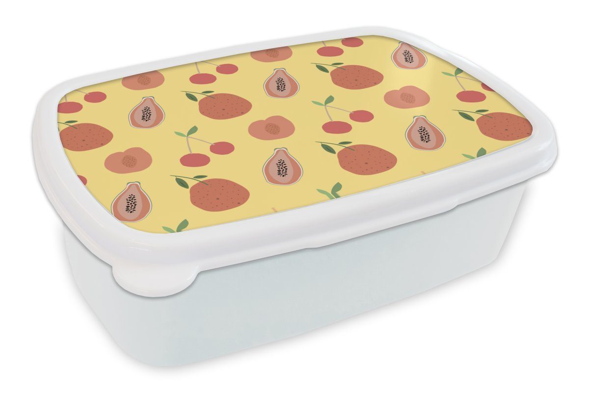 MuchoWow Lunchbox Obst - Rot - Gelb - Muster, Kunststoff, (2-tlg), Brotbox für Kinder und Erwachsene, Brotdose, für Jungs und Mädchen weiß