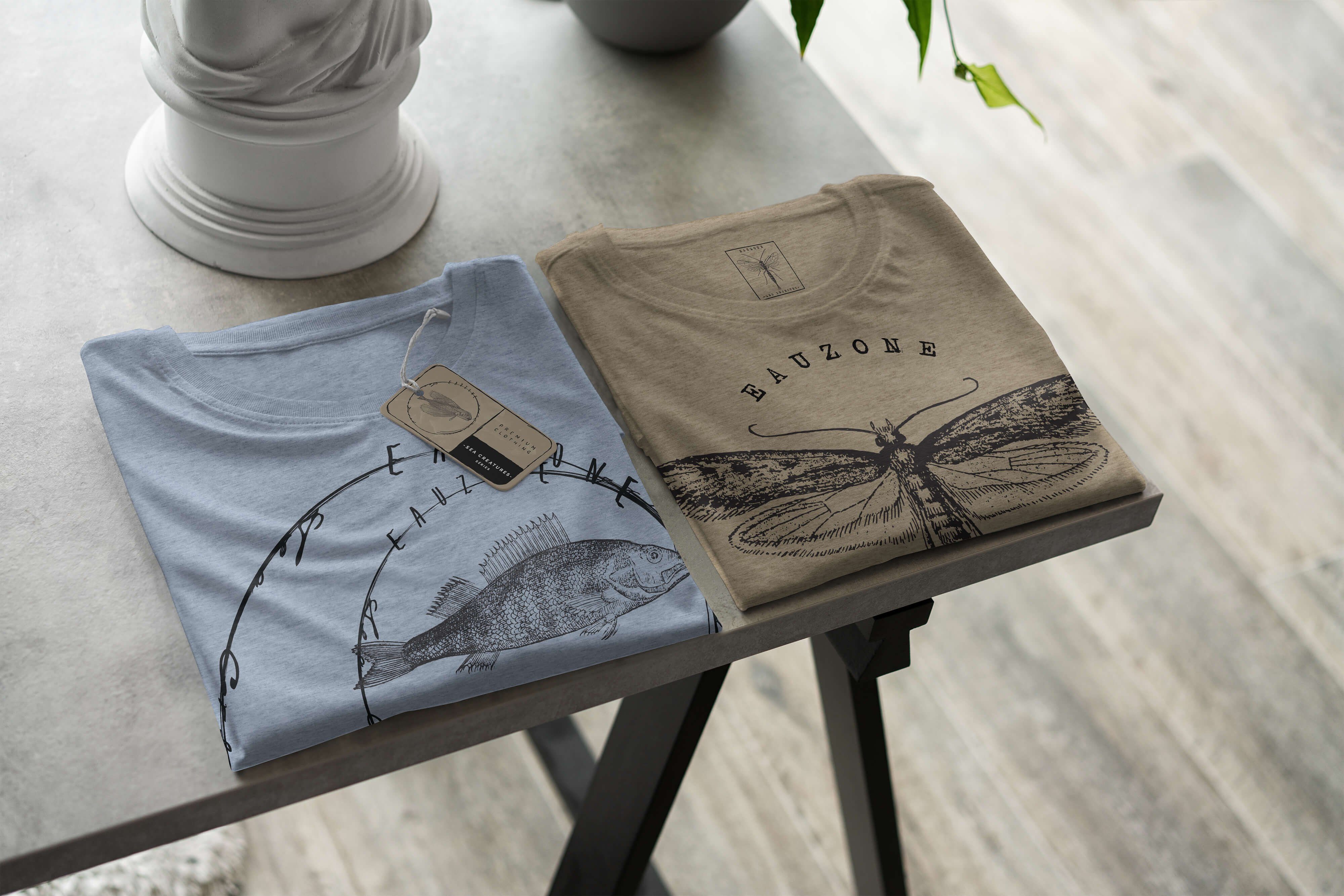 und sportlicher Denim Schnitt - 076 T-Shirt feine Serie: Sinus Stonewash Struktur Sea / Fische Art Creatures, T-Shirt Tiefsee Sea