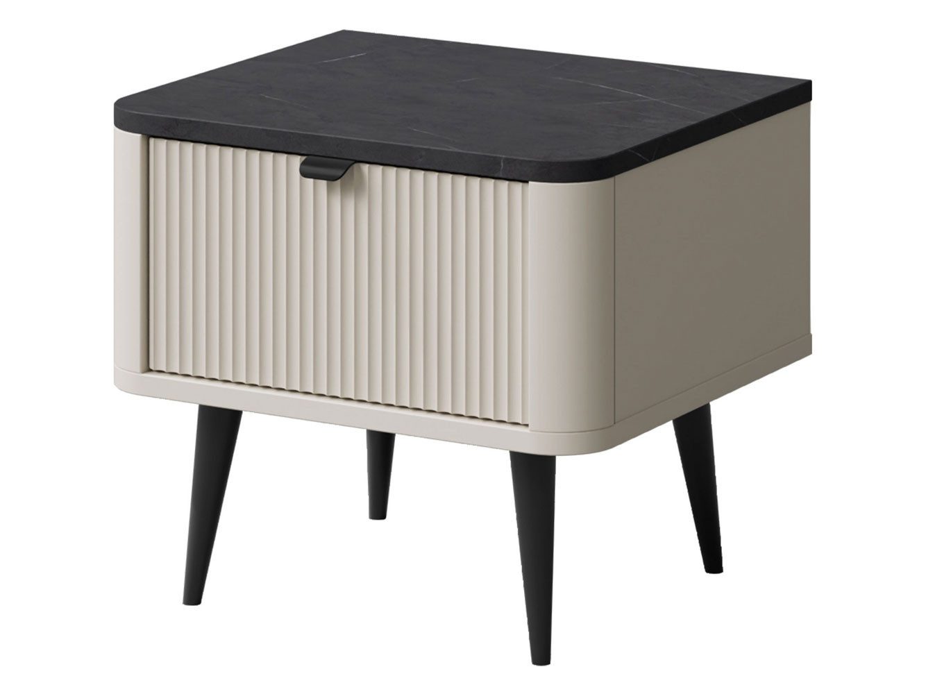 Feldmann-Wohnen Nachtschrank Marly (1 Schublade, 1-St., moderne Optik, abgerundeter Korpus, Zugengriffe aus Metall) 50x40x42cm Kaschmir / Graustein