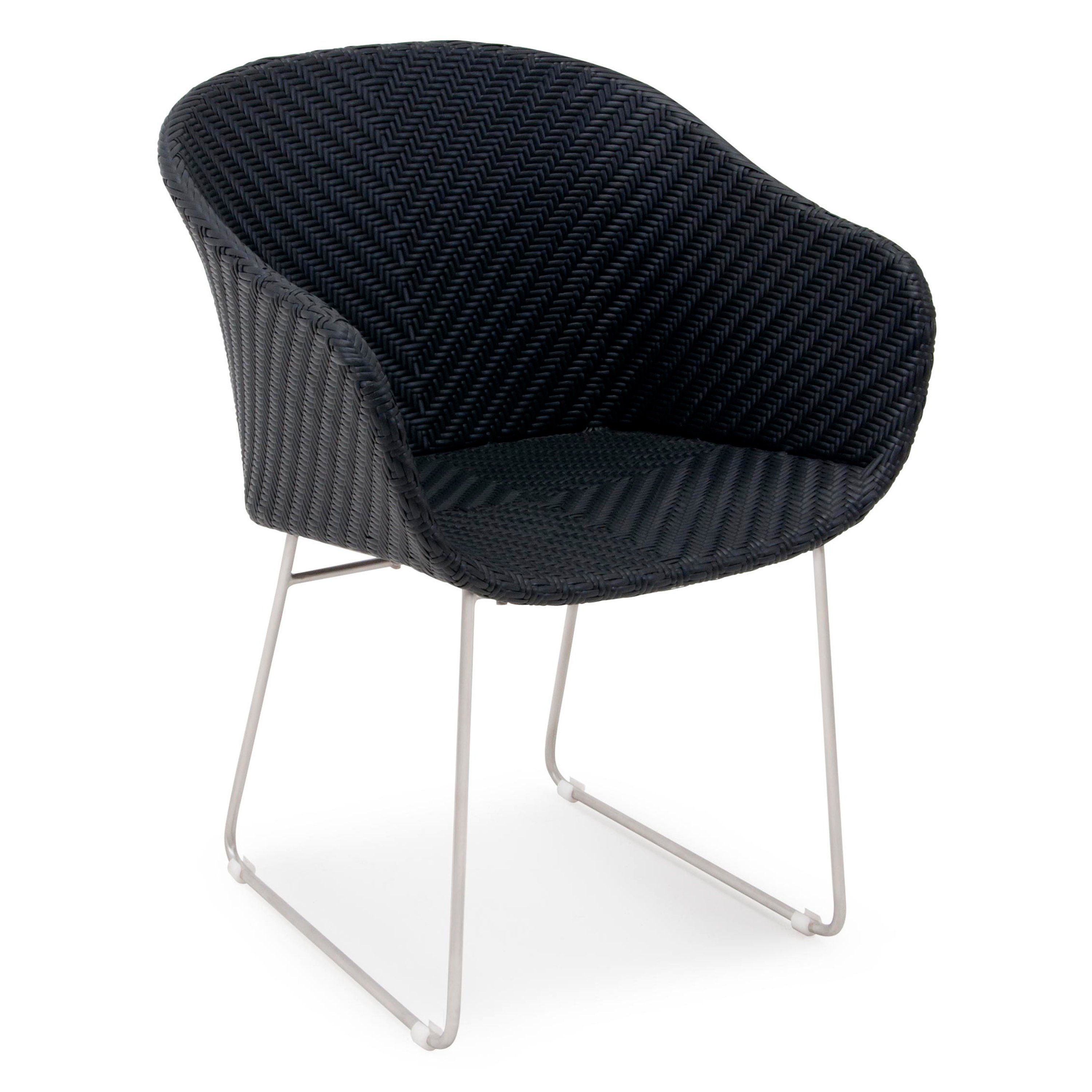 Garland Gartenstuhl Monza (1 St), Premium Gartensessel Outdoor mit Armlehne Poly Rattan Metall Schwarz