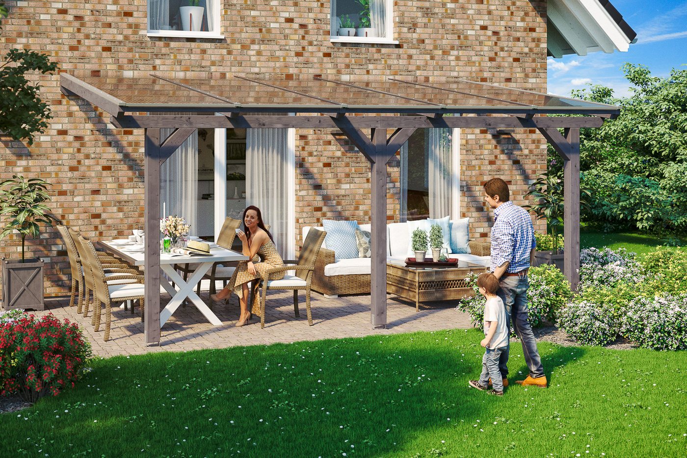 Thumbnail - Skanholz Terrassendach Andria, BxT: 541x400 cm, Bedachung Doppelstegplatten, Leimholz
