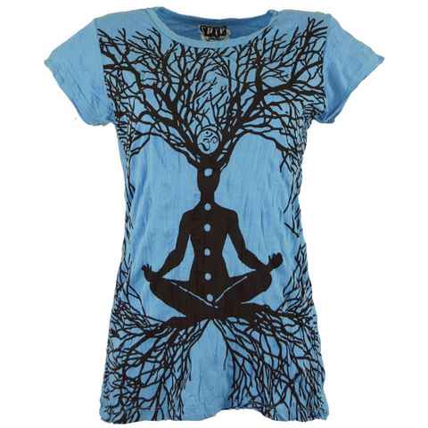 Guru-Shop T-Shirt Sure T-Shirt Meditation Chakra Buddha - hellblau Festival, Goa Style, alternative Bekleidung
