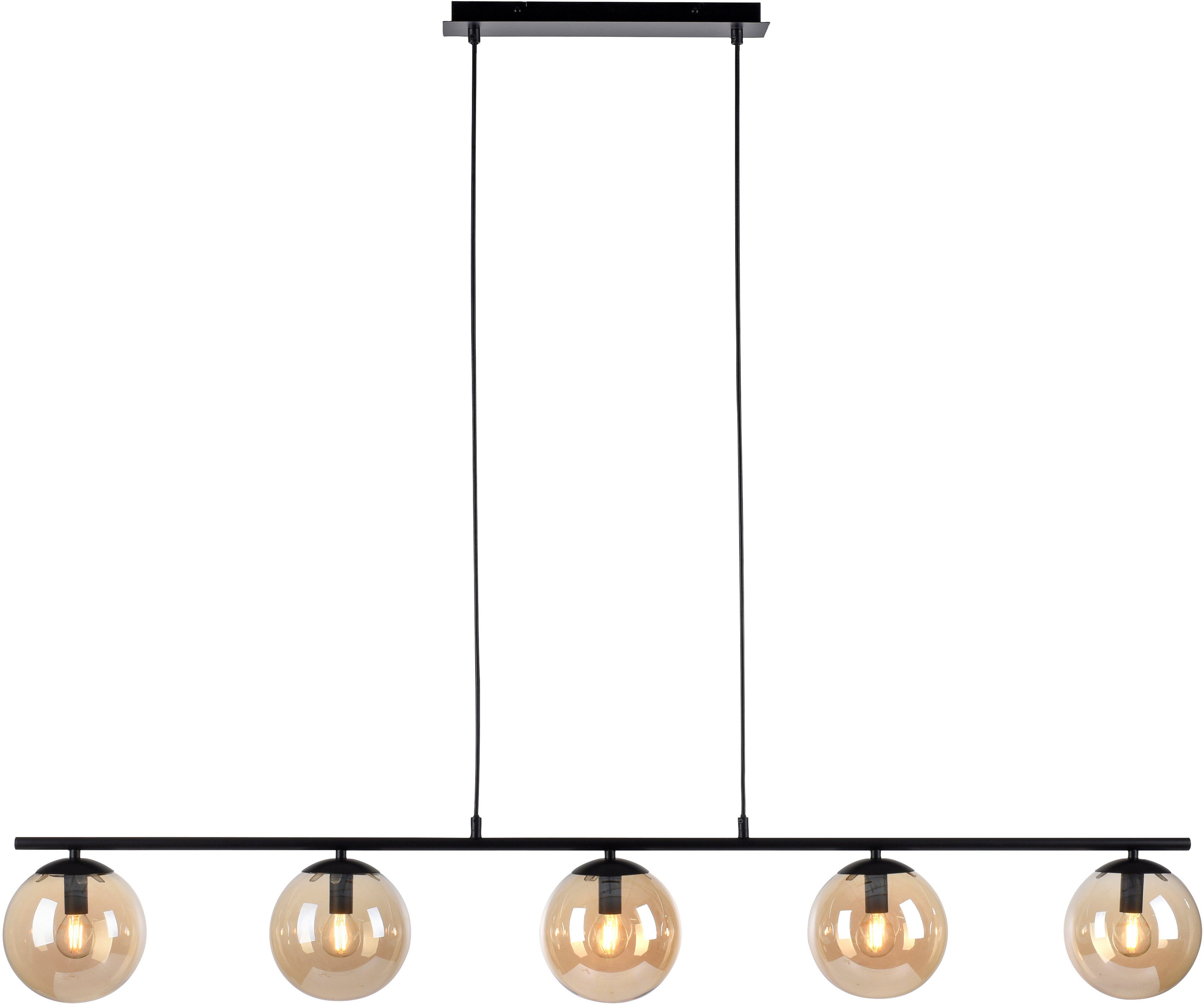 Leuchtmittel, andas Nymölla, Esszimmerlampe amber farbigem ohne schwarz mit Hängelampe Glas, Pendelleuchte großen