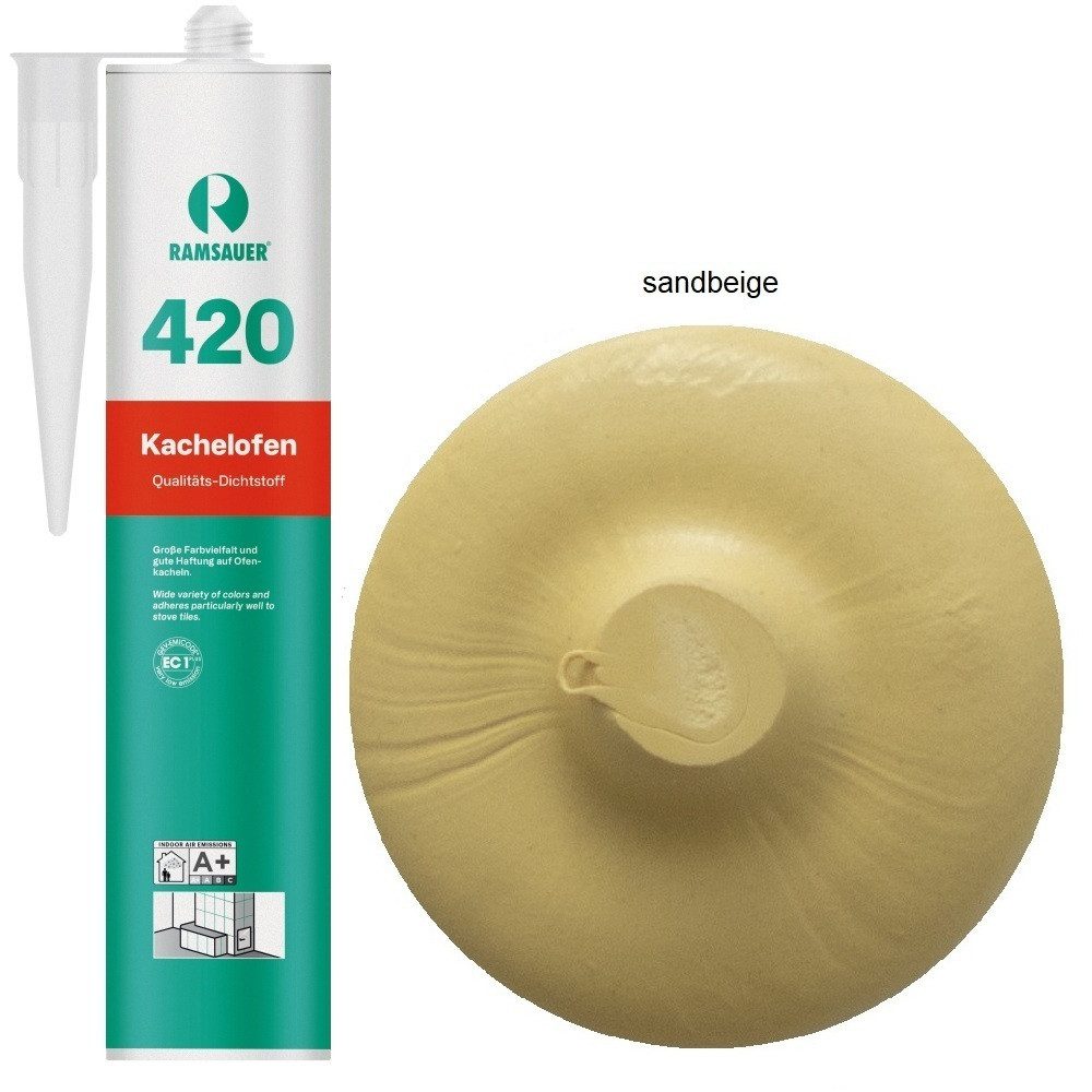 Ramsauer Dichtstoff Ramsauer 420 Kachelofen Acryl Dichtstoff 310ml Kartusche sandbeige, gebrauchsfertig, geruchsneutral, hitzefest und brandbeständig, siliconfrei
