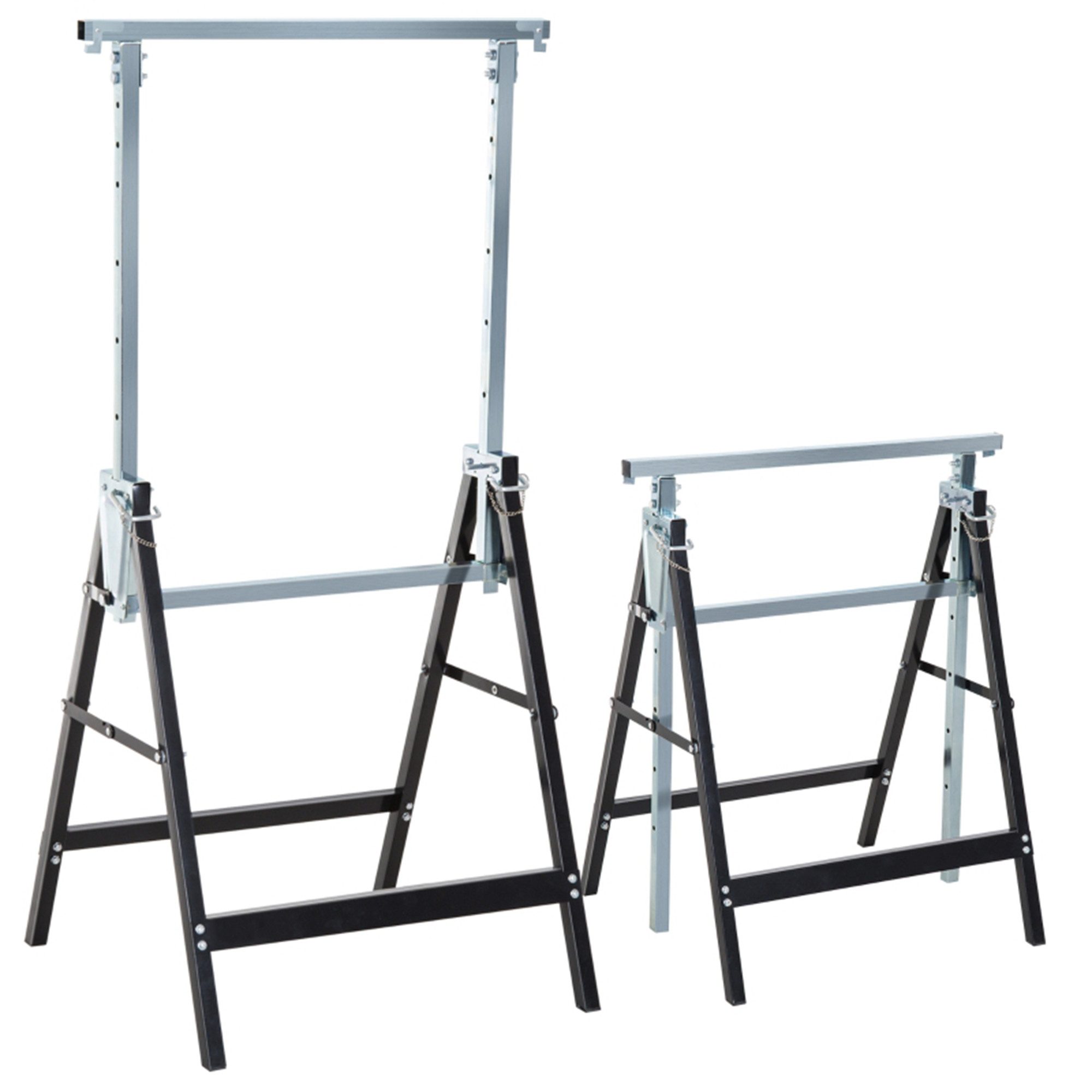 MC Star Sägebock 2 x Gerüstbock Unterstellbock Klappbock höhenverstellbar bis 200kg, (Stahl Schwarz 68 x 58 x 80-130 cm)