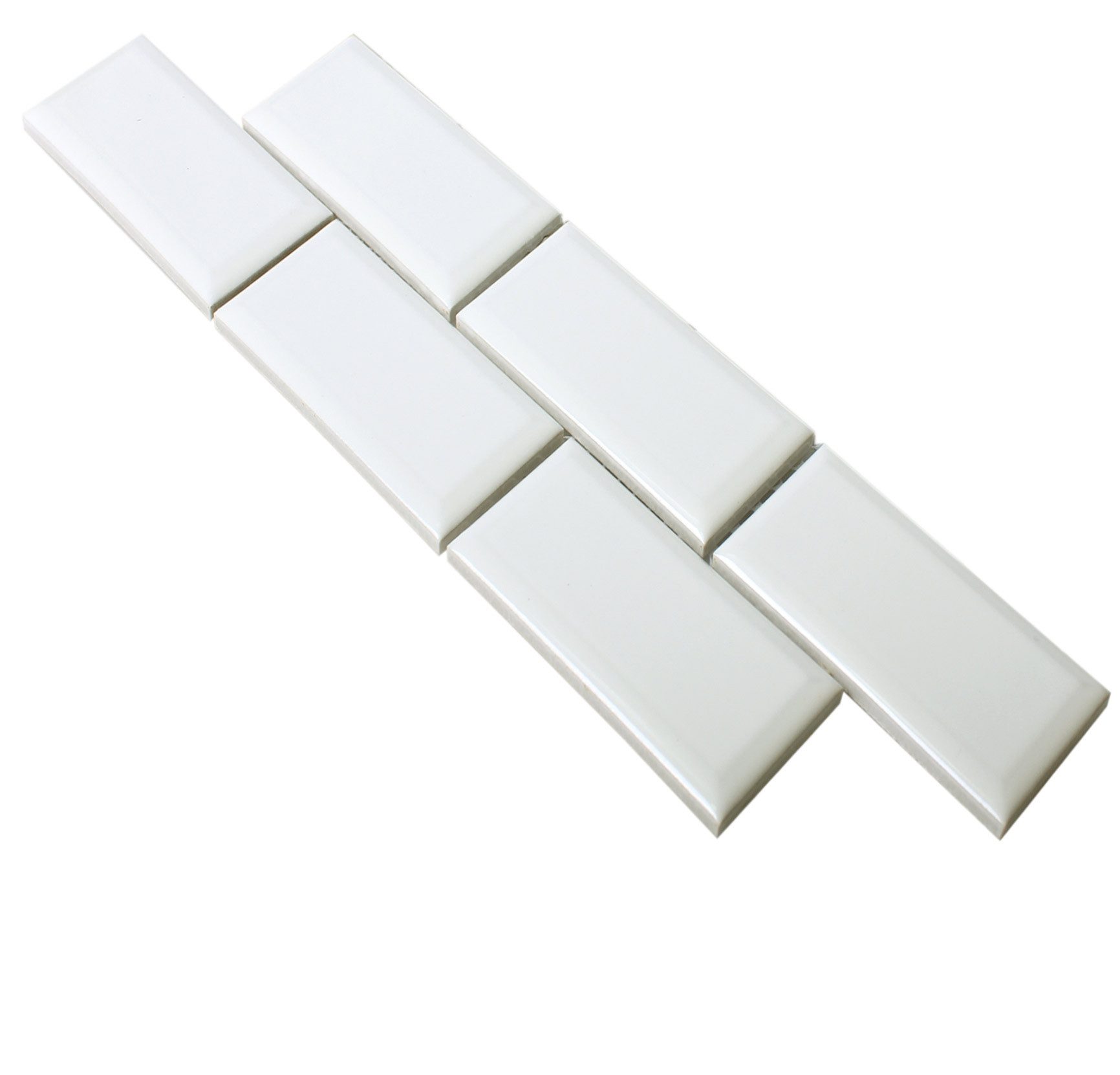 Mosafil Mosaikfliesen Keramik Fliesen Bordüre Metro Sanford, Keramik 29.600x11.000, weiß, Metrofliese mit Facette - Verlegefertig auf ein Netz geklebt -