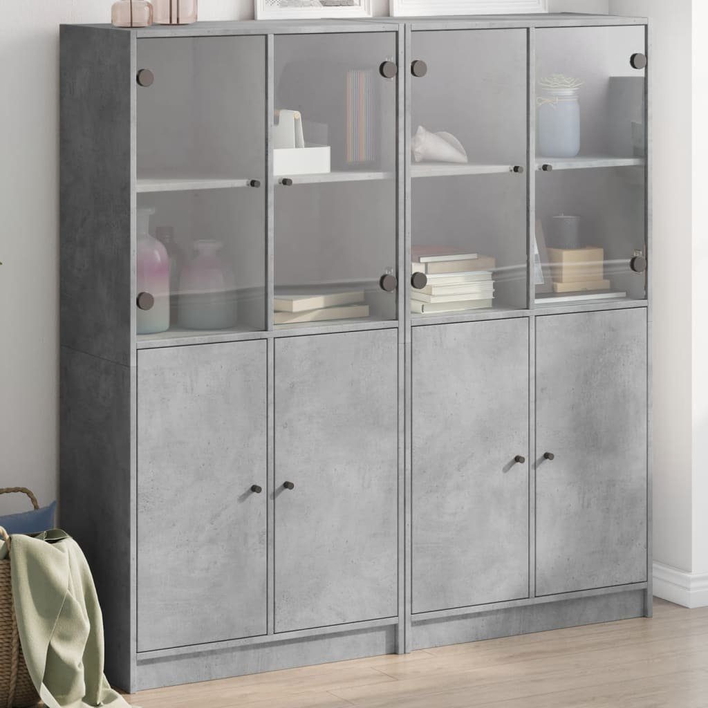 vidaXL Sideboard Bücherschrank mit Türen Betongrau 136x37x142 cm Holzwerkstoff