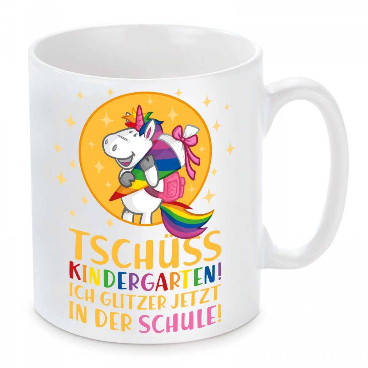 Tschüss Kaffeetasse und jetzt Kindergarten! Ich Herzbotschaft mit spülmaschinenfest mikrowellengeeignet Motiv Kaffeebecher der, Keramik, glitzer Tasse in