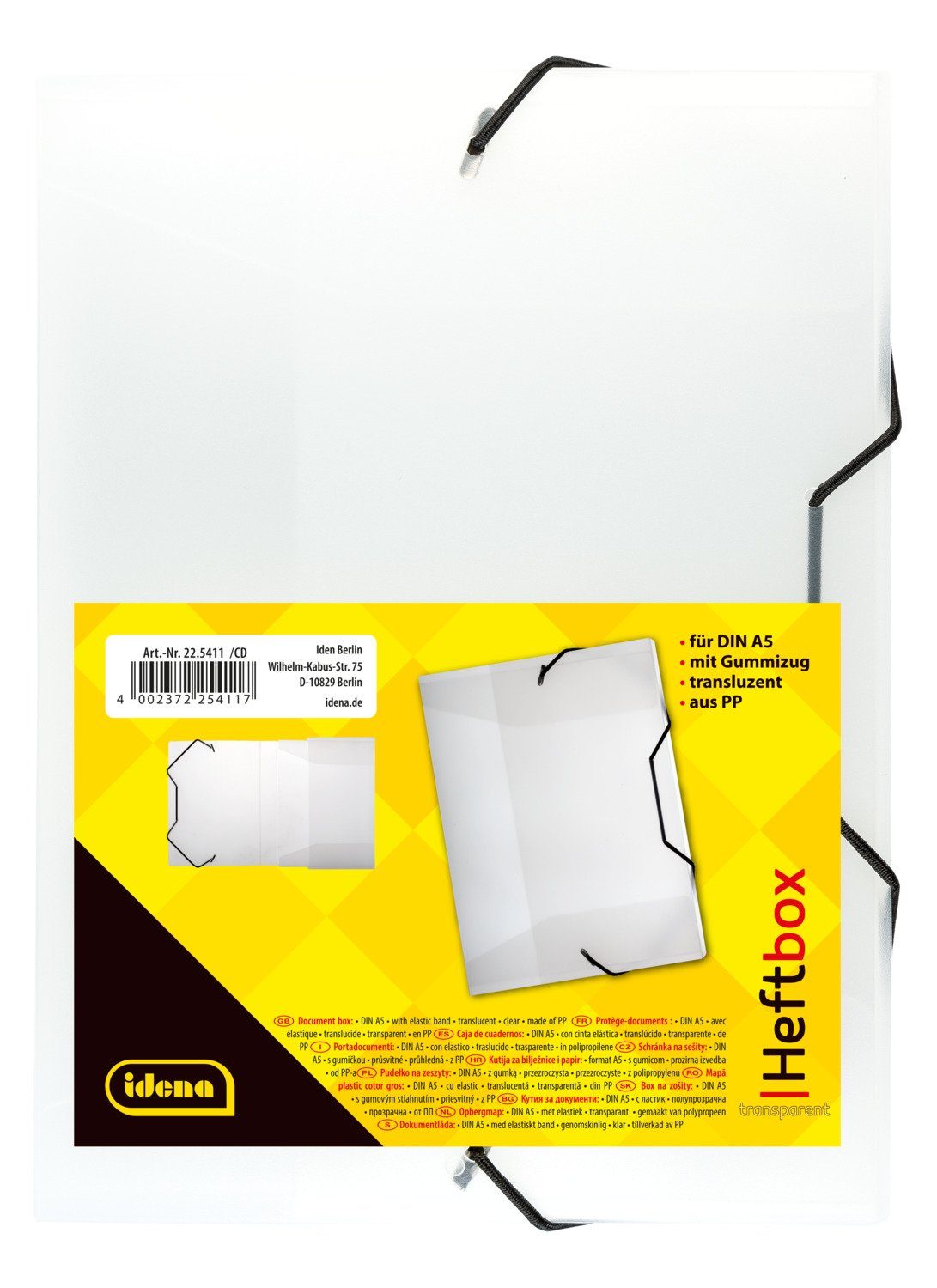 Idena Hefter Idena 225411 - Heftbox für DIN A5 mit Gummizug, aus PP, Füllhöhe 3,5