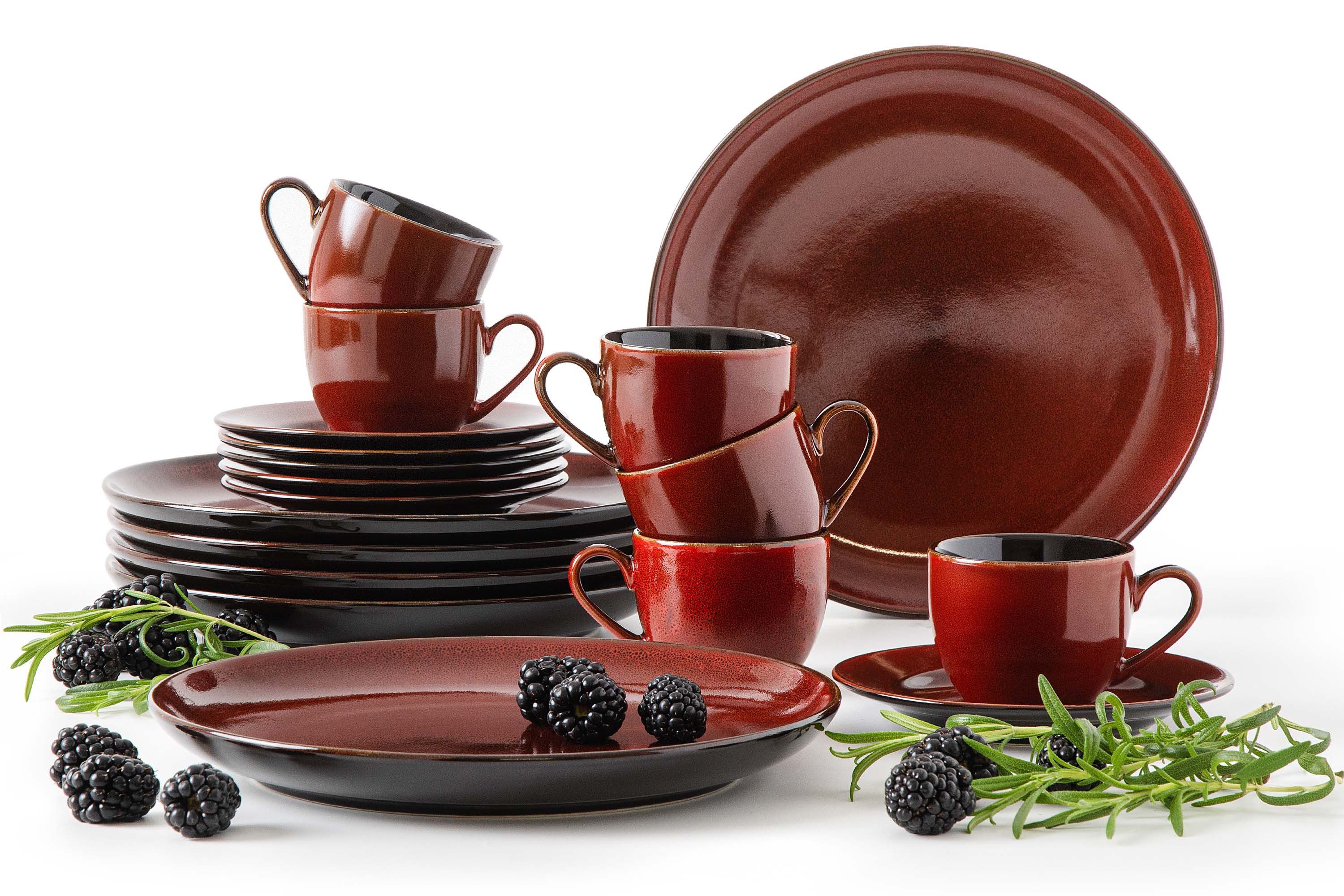 Ritzenhoff & Breker Kaffeeservice RITZENHOFF & BREKER GAMBIA, Espressotassen (90 ml), KONSIMO (18-tlg), 6 Personen, Steinzeug, spülmaschinengeeignet, mikrowellengeeignet, jedes Stück ein Unikat