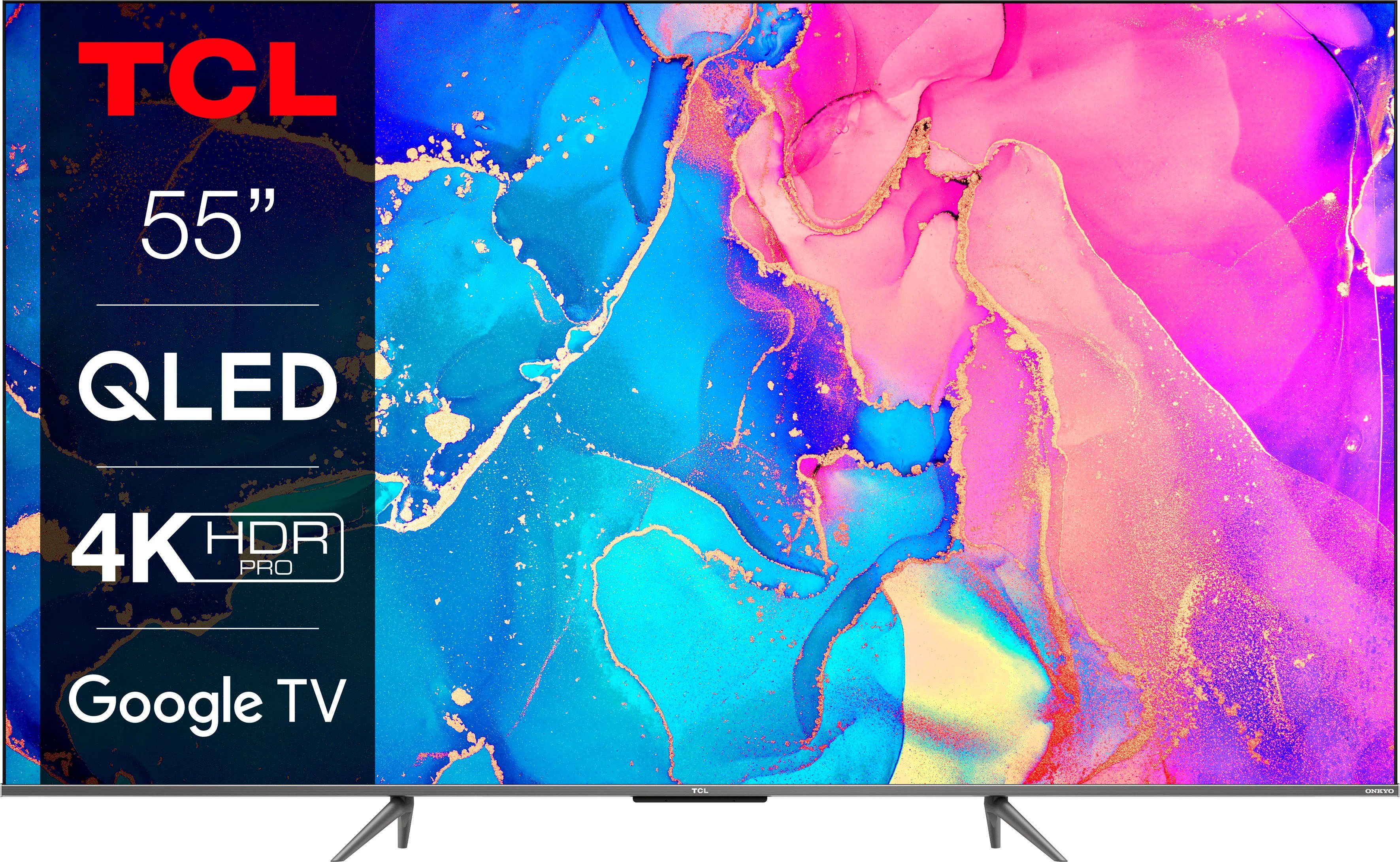 TCL 55C631X1 QLED-Fernseher (139 cm/55 Zoll, 4K Ultra HD, Google TV,  Smart-TV, HDR Premium, Dolby Atmos, HDMI 2.1, Metallgehäuse, ONKYO-Sound)