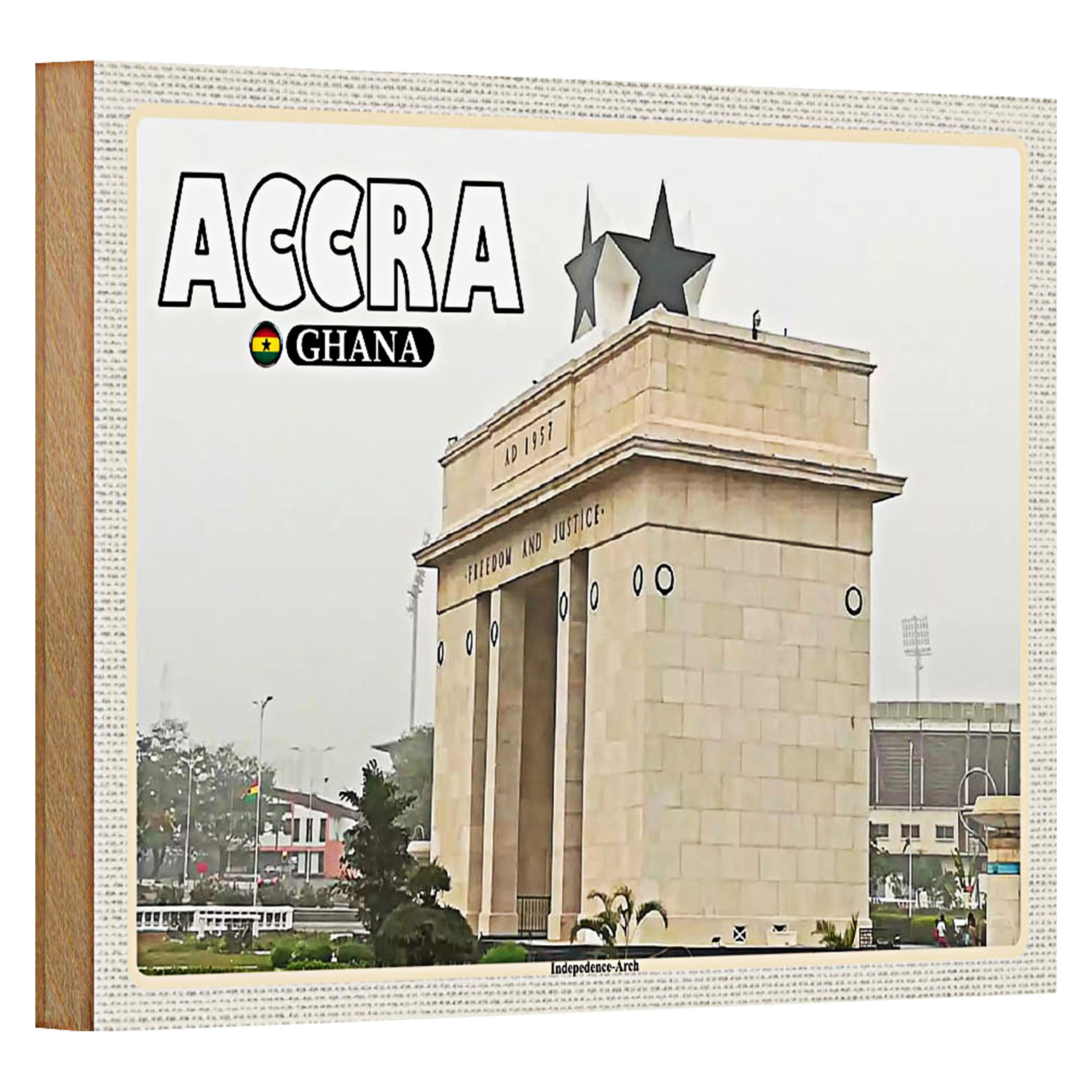 Roomando Holzbild Reise 18x12cm Accra Ghana Independence-Arch