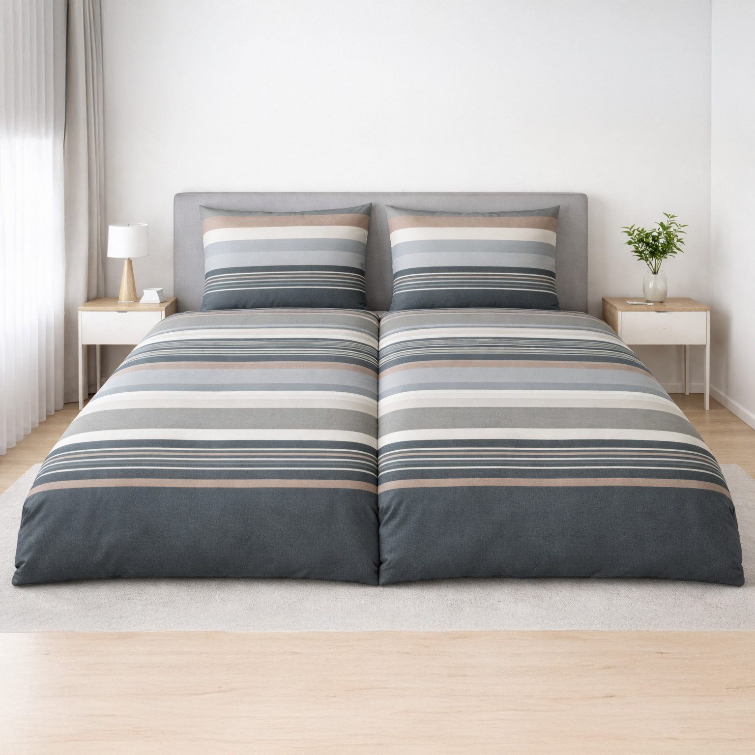 Janine Bettwäsche Edel Baumwolle, Flanell, 2 teilig, Streifenmuster in grau, braun