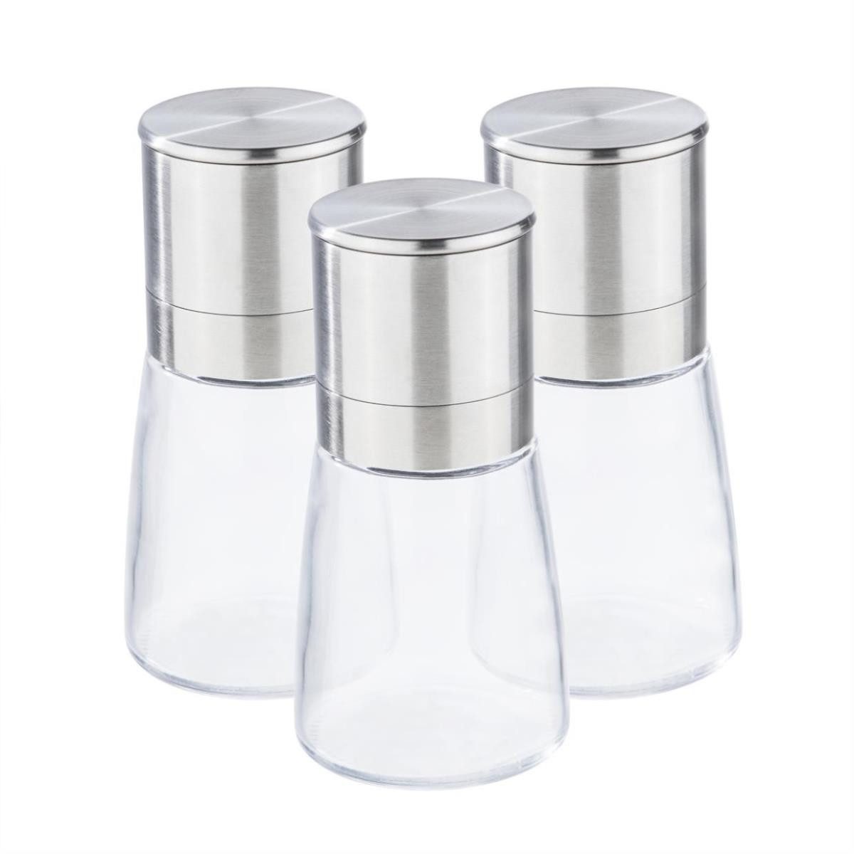HI Salz-/Pfeffermühle Gewürzmühlen Edelstahl Salzmühle Pfeffermühle H: 13cm 3er Set, (3 Stück)