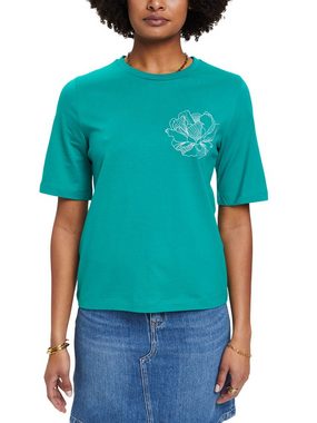 Esprit Collection T-Shirt Baumwoll-T-Shirt mit floraler Stickerei (1-tlg)