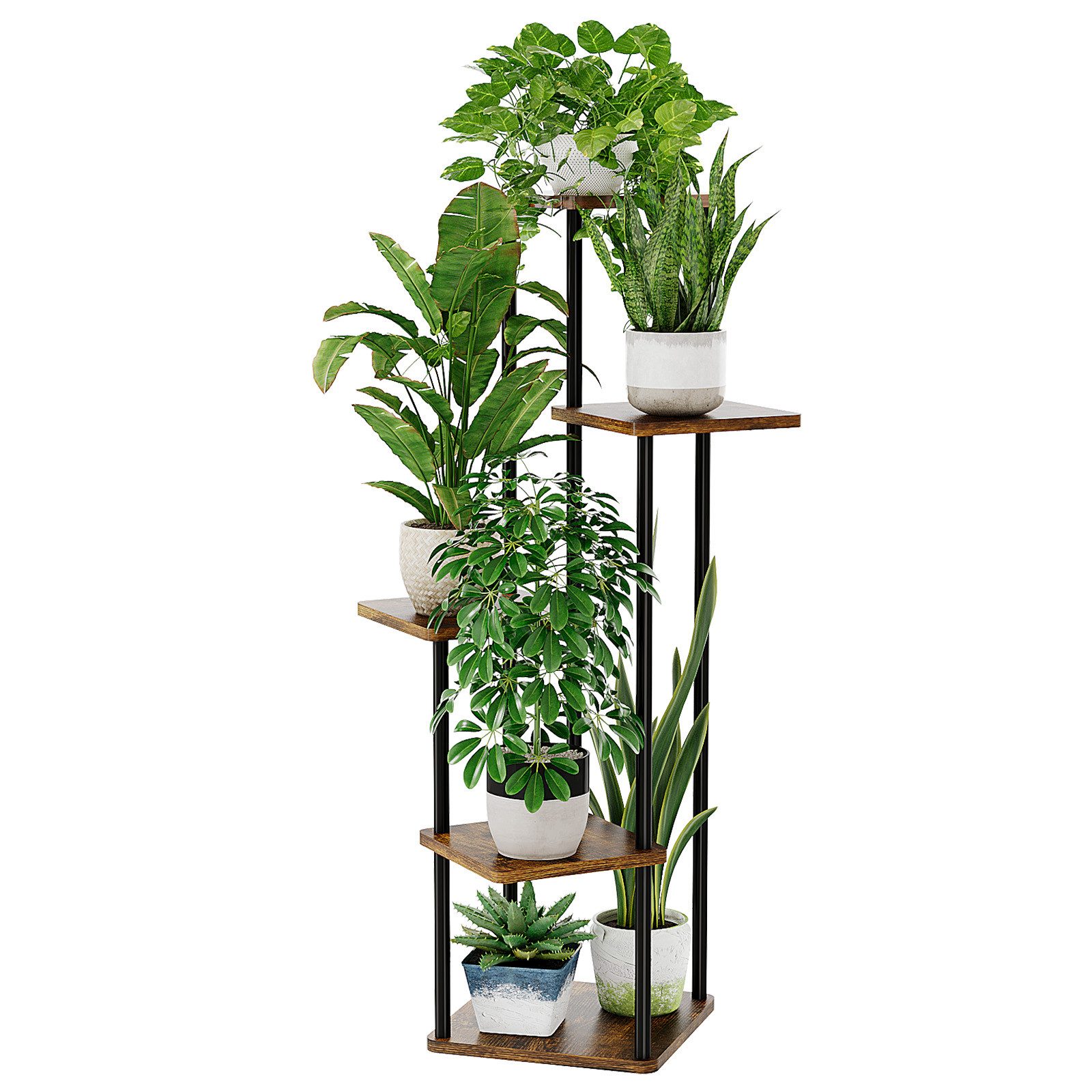 Bamworld Blumenständer Pflanzenständer, Pflanzenregal, Modernes Regal für Innenpflanzen (1 St), 5 Ebenen, 30x30x107cm, Ideal für Wohnzimmer, Balkon und Büro