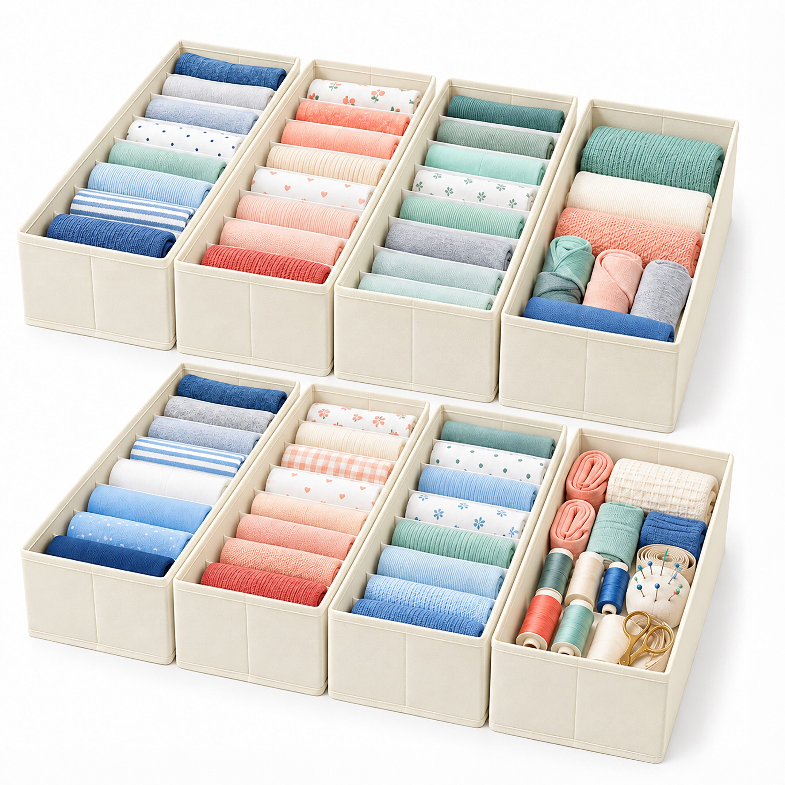 relaxdays Schubladeneinsatz Schubladen Ordnungssystem 8-tlg. Set (8 St), Beige