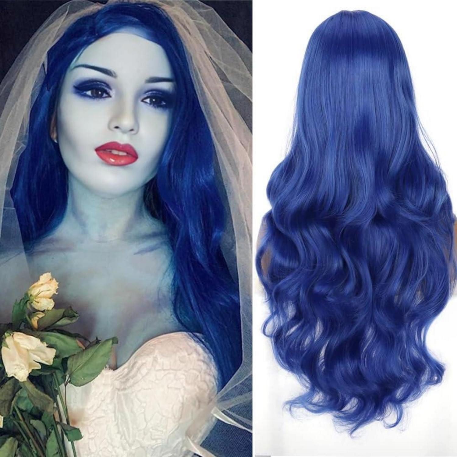 LuxusKollektion Kunsthaarperücke Perücke Damen blau lang Locken Kunsthaar Cosplay Halloween Indigo Blau