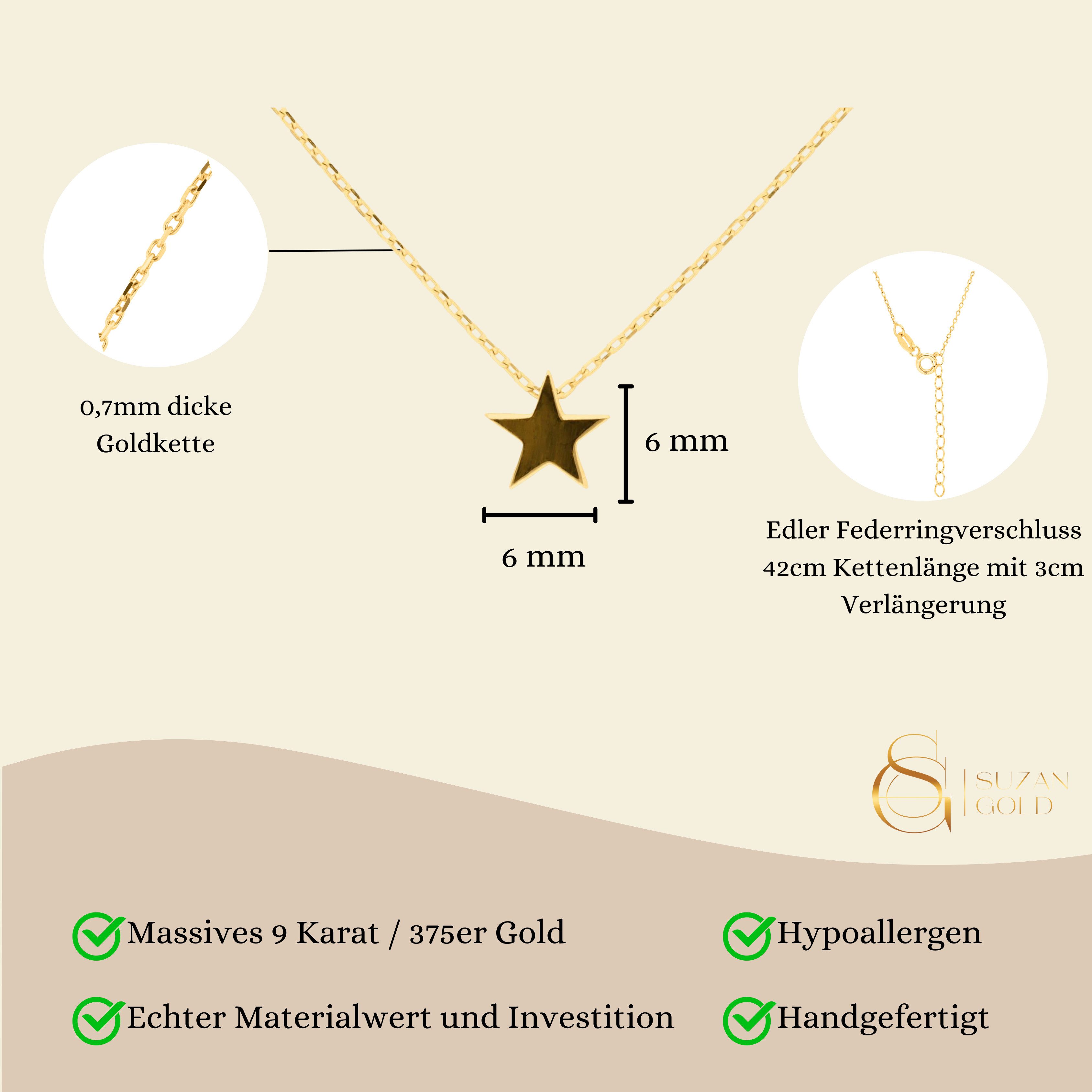 Suzan Gold Kette mit Anhänger 375er Gold Damen Halskette – Sternanhänger, w günstig online kaufen