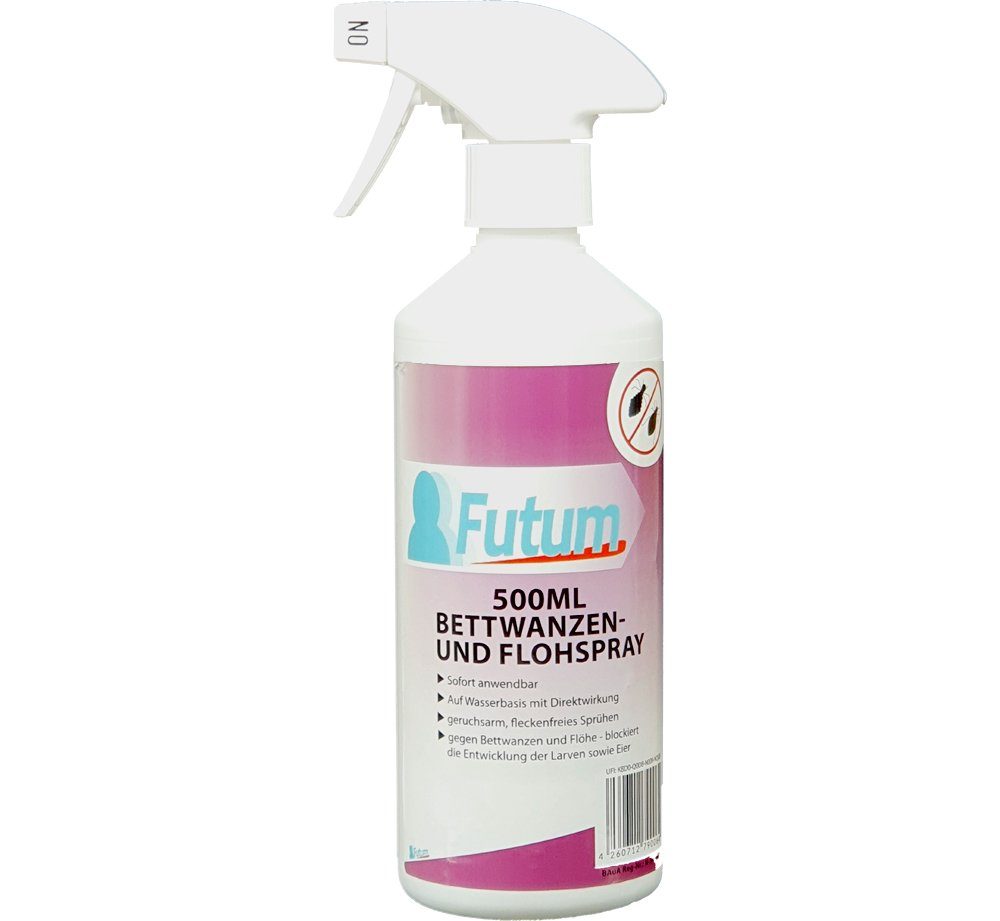 mit nicht, FUTUM Insektenspray Wasserbasis, Floh-Mittel l, / brennt auf 3 ätzt Langzeitwirkung geruchsarm, Ungeziefer-Spray, Anti-Bettwanzen-Spray