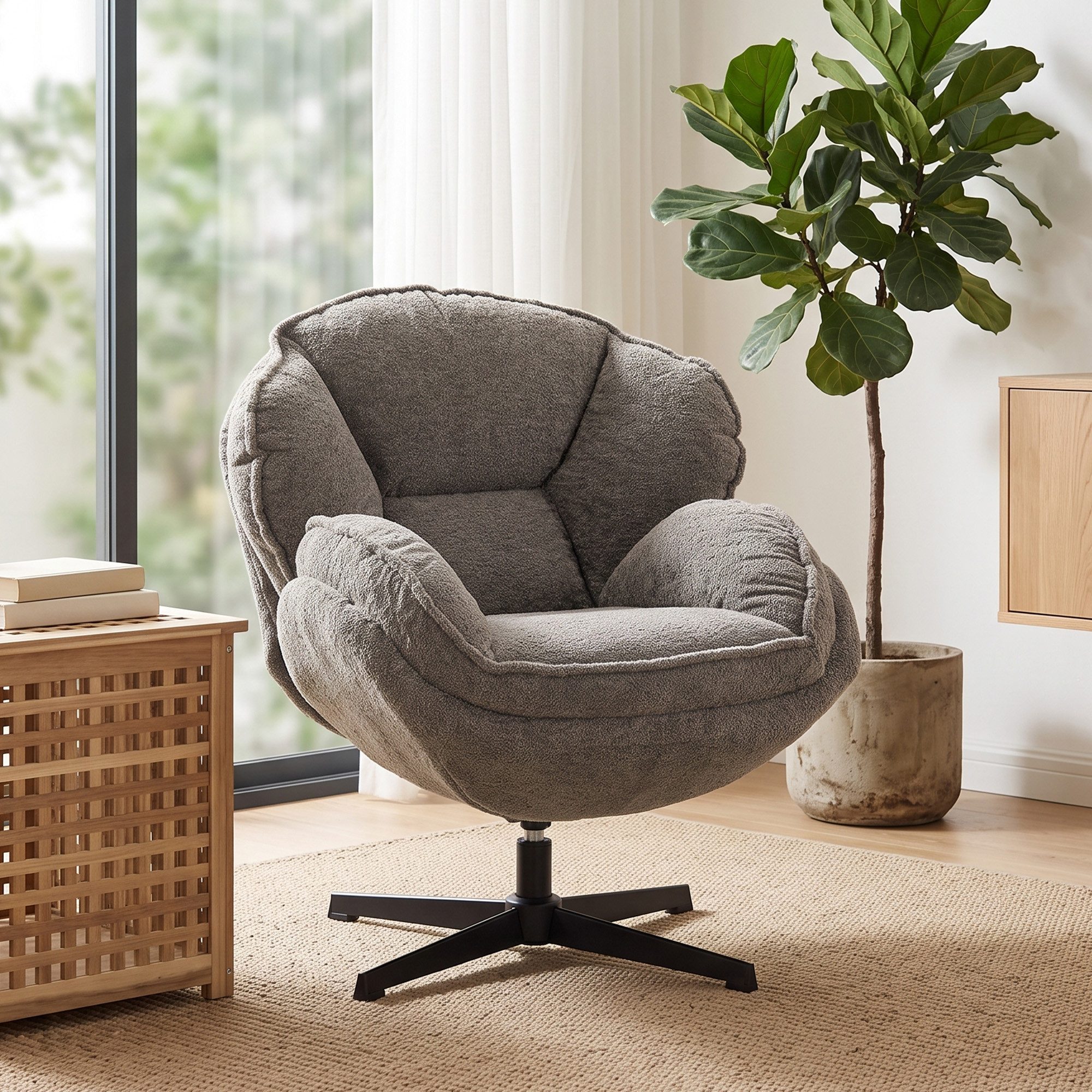 HOMCOM Relaxsessel Polstersessel bequem für Wohnzimmer, Schlafzimmer, Grau (Sessel, 1-St., Loungesessel), Wingback, 360° Drehung, Samt