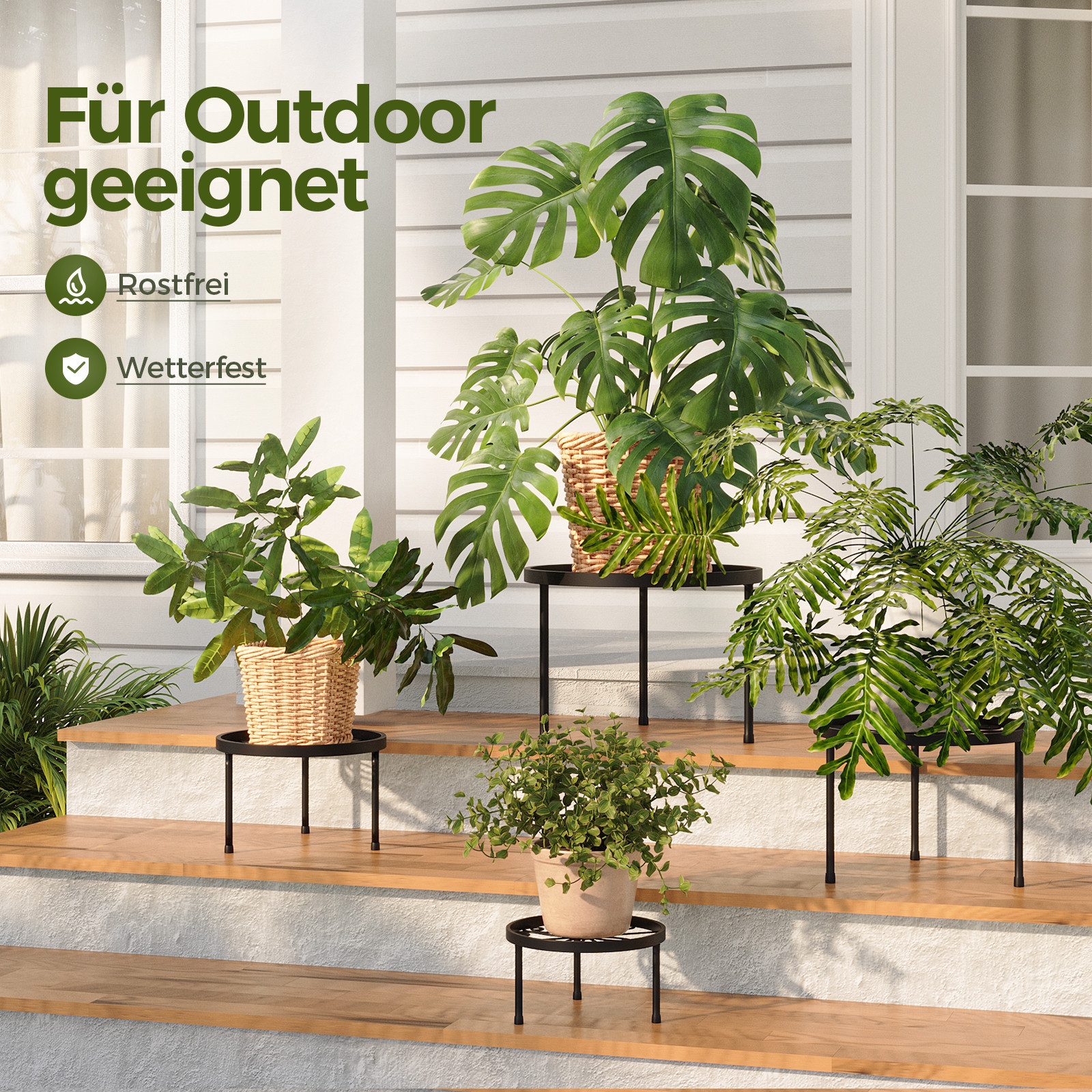 Bamworld Blumenständer 5er-Set Rostfreier Metall-Pflanzenständer, Blumenhocker, 29cm/27cm/25cm/23cm/21cm Ø, Innen/Außen-Einsatz – Bild 5 von 5