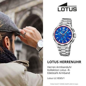 Lotus Quarzuhr LOTUS Herren Uhr Sport 18585/1 Edelstahl, Herren Armbanduhr rund, Edelstahlarmband silber