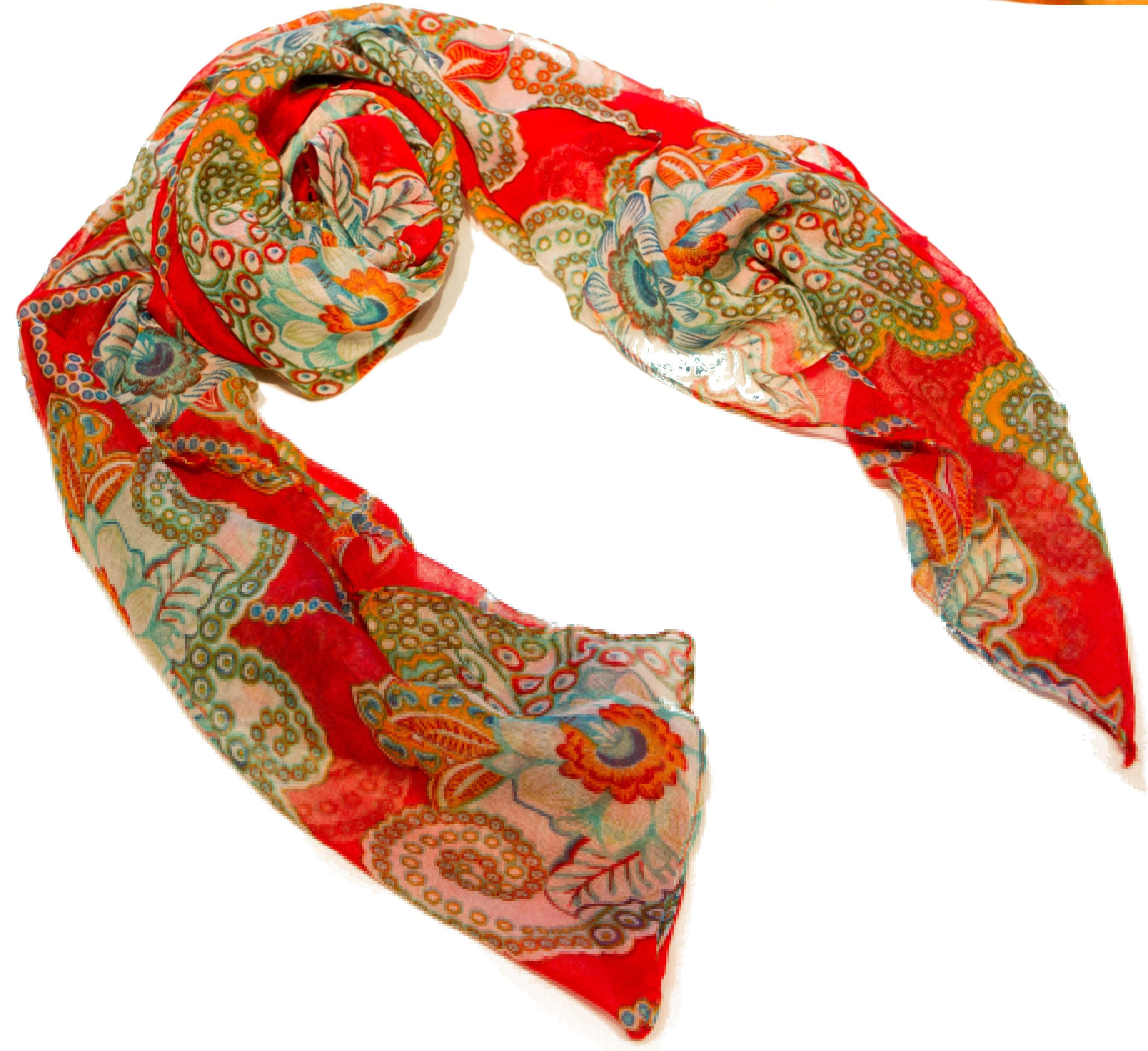 AvaMia Modeschal Damen Schal Damenschal mit Blumen 110 cm x 180 cm rot blau