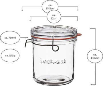 Emilja Einmachglas Lock-Eat Einkochglas 750ml - Einkochglas mit Bügelverschluss - 6 Stück