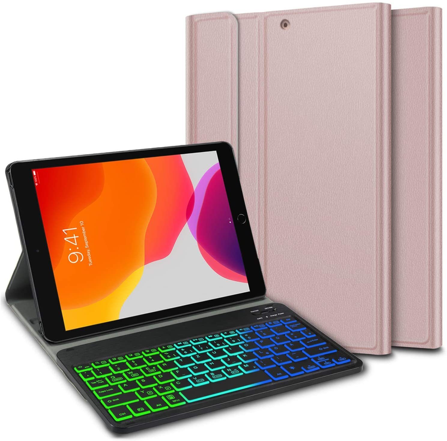 IVSO »Tastatur Hülle für iPad 8/7 Generation (Modell 2020/2019) Tastatur  (Deutsches QWERTZ), iPad 10,2 Tastatur, iPad Air 3 10.5 Tastatur« Tablet- Tastatur (magnetisch Abnehmbarer Tastatur mit Deutsches QWERTZ Layout, 7  Farben LED Hintergrundbeleuchtung ...