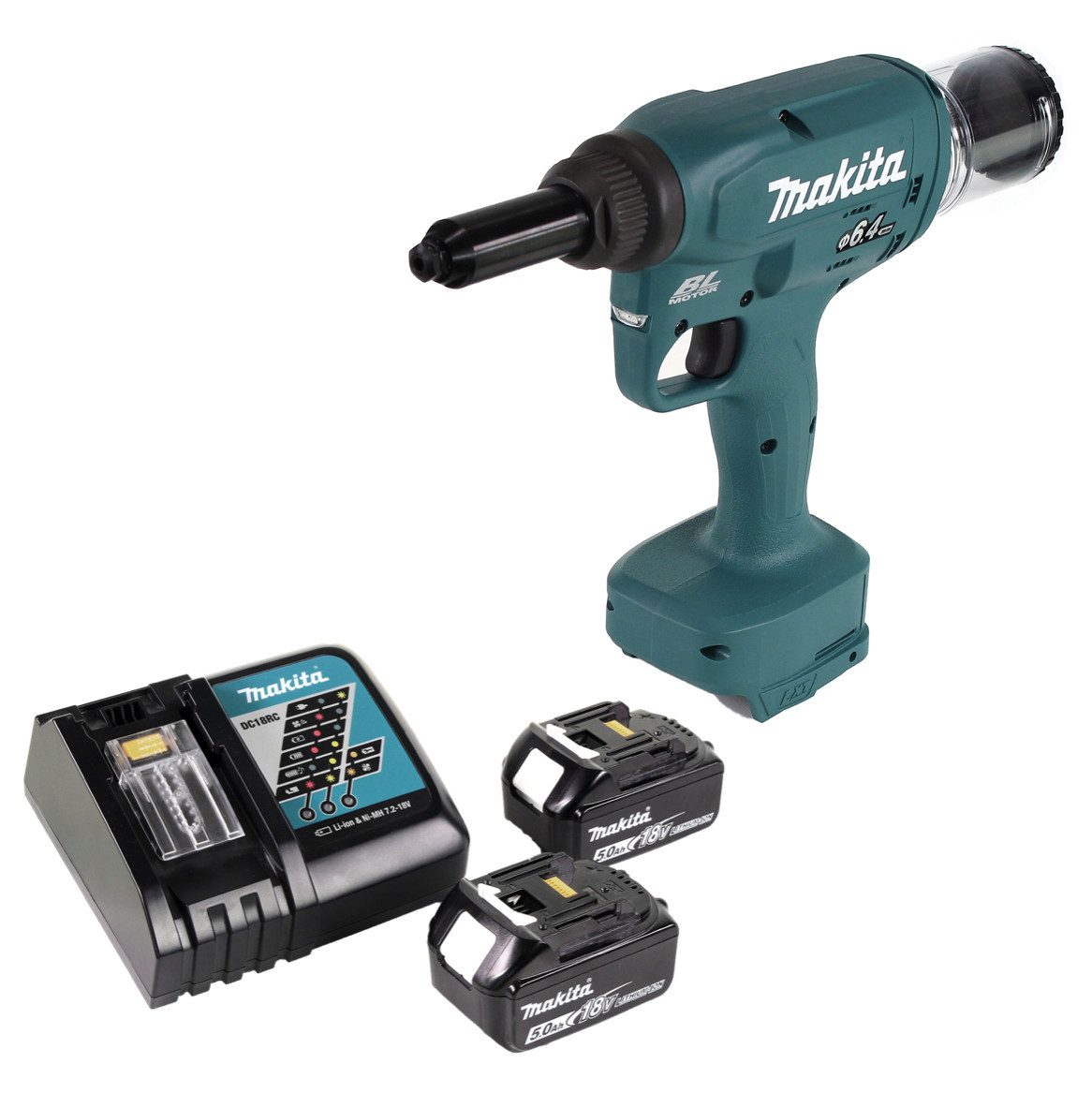 Makita Blindnietzange DRV 250 RT Akku Blindnietsetzgerät 18V 20kN Brushless + 2x Akku 5,0Ah