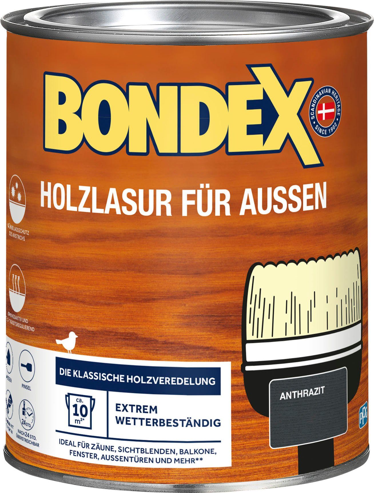 Bondex Holzschutzlasur HOLZLASUR FÜR AUSSEN, Wetterschutz Holzverkleidung, atmungsaktiv, in versch. Farbtönen Anthrazit, grau