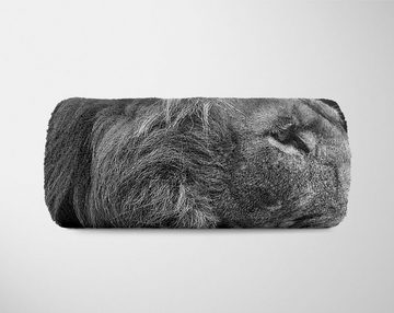 Sinus Art Handtücher Handtuch Strandhandtuch Saunatuch Kuscheldecke mit Tiermotiv Löwe Schwarz Weiß, Baumwolle-Polyester-Mix (1-St), Handtuch