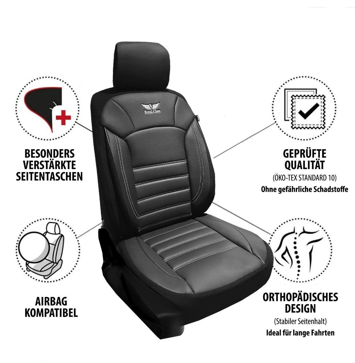 RoyalClass® Autositzbezug Sitzbezüge passend für (Schwarz-Weiß), für Audi A1 Set