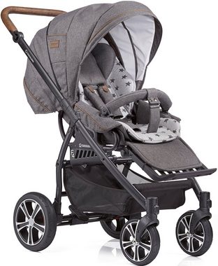 Gesslein Kombi-Kinderwagen F4 Air+, schwarz/tabak, grau meliert/Stern grau meliert, mit Tragetasche C2 Compact; Design & Handarbeit aus Deutschland