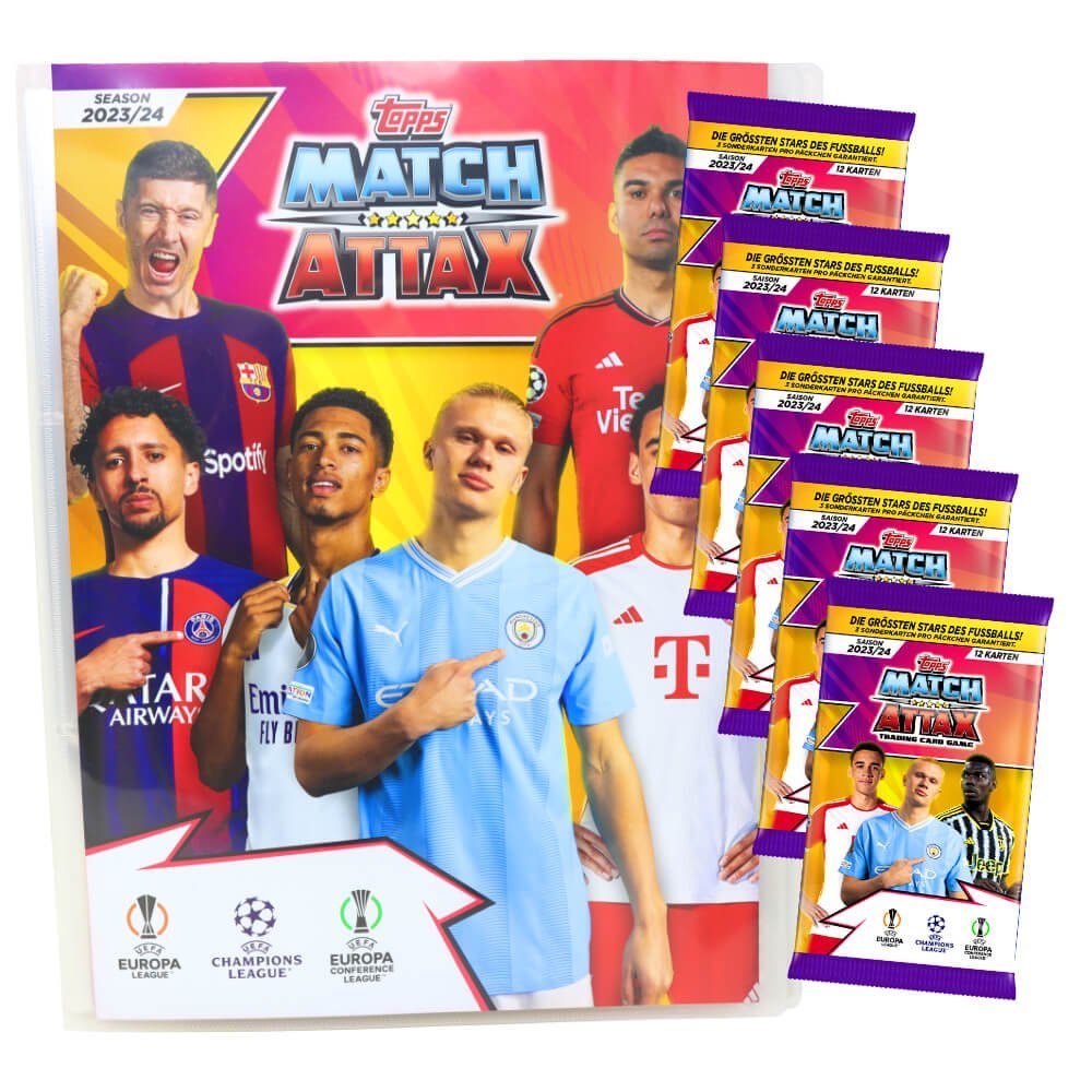 Topps Sammelkarte Topps Match Attax Karten Champions League 20232024 1 Mappe + 5, Match Attax
