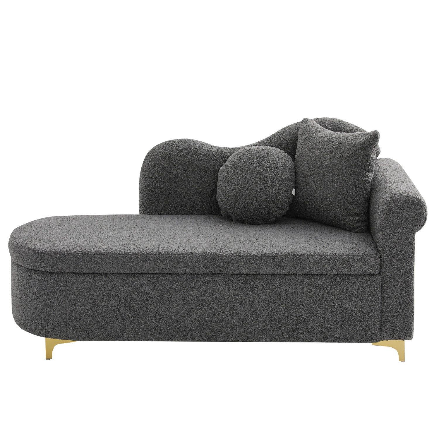 ANYSUN Chaiselongue mit Stauraum, 134 cm, Teddyplüsch & 2 Kissen, bis 136 kg, Recamiere mit Massivholzrahmen,Metallfüßen & geschwungener Rückenlehne