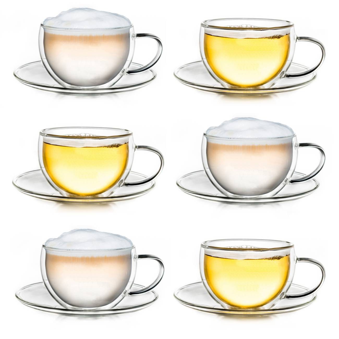Creano Teeglas Thermo-Tasse doppelwandige Tee-Tasse mit Untersetzer 250ml, 6er Set – Bild 5 von 5